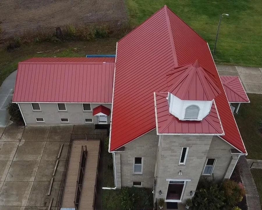 Red metal roof detail on a Nashville church